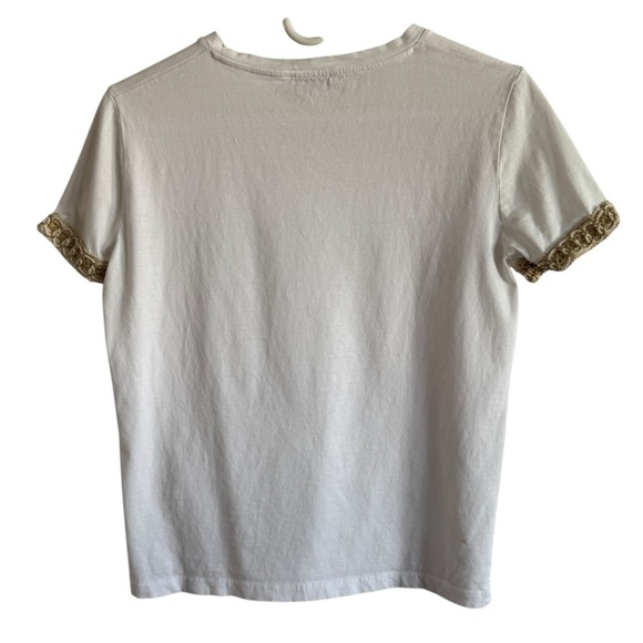 Zara White Tee w/ Embellished Sleeves, Size M - Picture 4 of 5